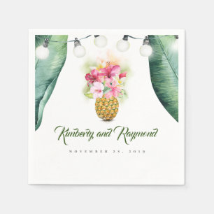 Tropisch palmblad en bloemig ananas vaas strand servet