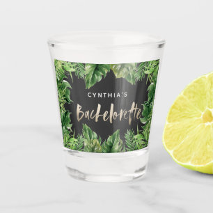Tropisch palmblad en gouden bachelorette met scrip shot glas