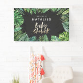Tropisch palmblad & gouden script baby shower spandoek (Insitu)
