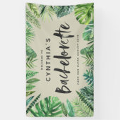 Tropisch palmblad & script bachelorette spandoek (Verticaal)