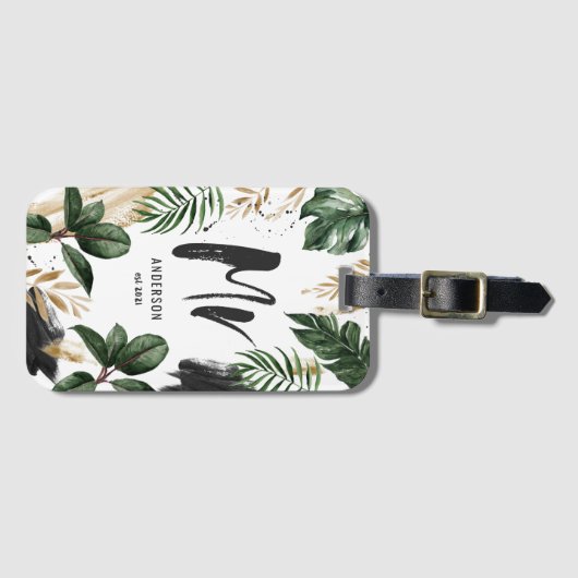 Tropisch palmblad & script bagagelabel (Voorkant (horizontaal))