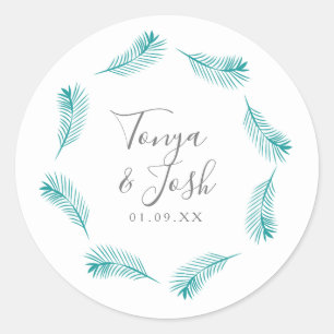 Tropisch Palmbladeren Circulair Logo Trouwen Ronde Sticker