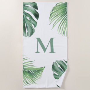 Tropisch palmbladergroen monogram strandlaken