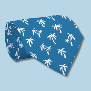 Tropisch palmbomenpatroon blauw stropdas