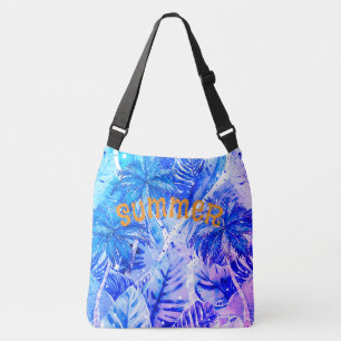 Tropisch palmbomenpatroon, blauw, wit, paars crossbody tas