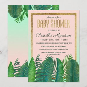 Tropisch palmboom Banana Leaf Gold Baby shower Kaart