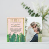 Tropisch palmboom Banana Leaf Gold Verloving Aankondiging (Staand voorkant)