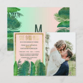 Tropisch palmboom Banana Leaf Gold Verloving Aankondiging (Voorkant / Achterkant)