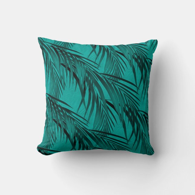 Tropisch palmboombladpatroon | Turquoise & Teal Kussen (Voorkant)