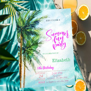 Tropisch Palmen Zomer Verjaardagsfeest Uitnodiging