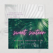 Tropisch palmgroen neonschrift, zoete 16 verjaarda briefkaart (Voorkant / Achterkant)