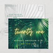Tropisch palmgroen neonscript 21e verjaardag briefkaart (Voorkant / Achterkant)