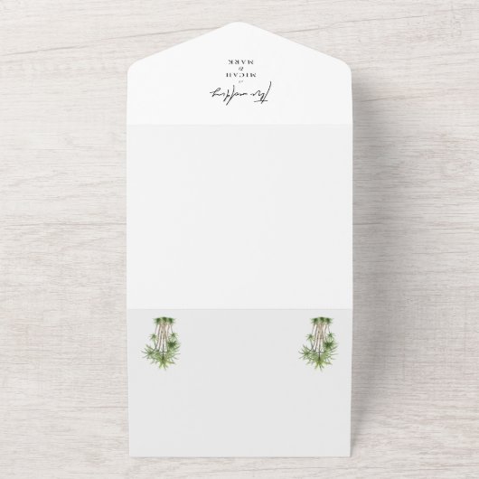 Tropisch palmhuwelijk all in one uitnodiging (Buitenkant)