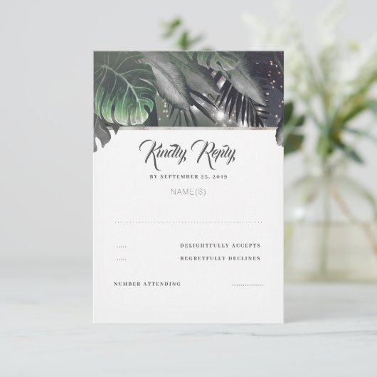 Tropisch palmstrand bruiloft RSVP (Staand voorkant)