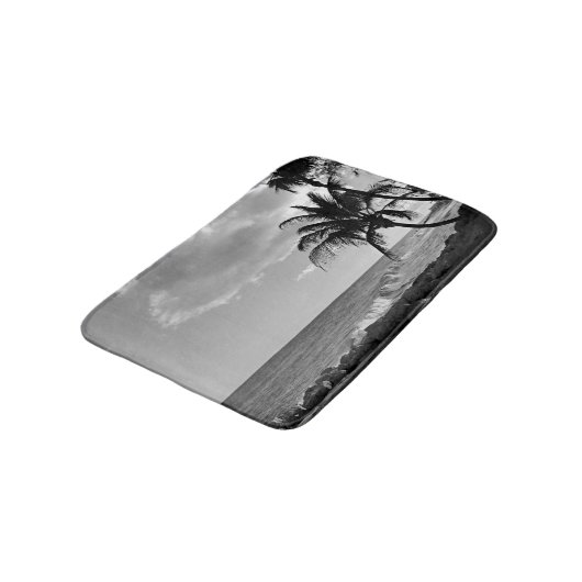 Tropisch palmstrand in zwart-wit badmat (Gekanteld)