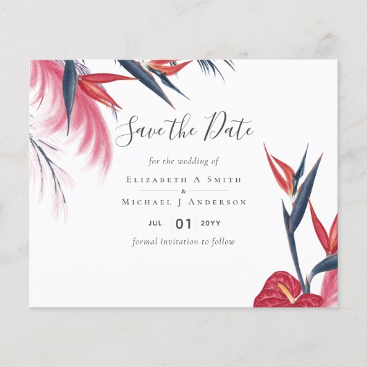 Tropisch Pampagras Navy Bes Trouwfeest (Voorkant)