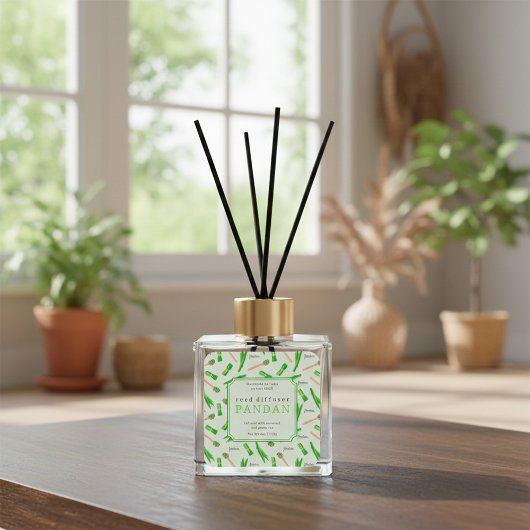 Tropisch Pandanblad Reedsdiffuser Etiket