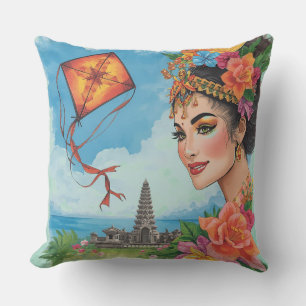 Tropisch paradijs, Bali danseres, Vlieger, Tempel, Buitenkussen
