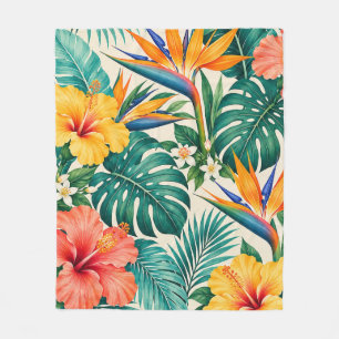 Tropisch Paradijs Botanisch Bloemmotief Fleece Deken