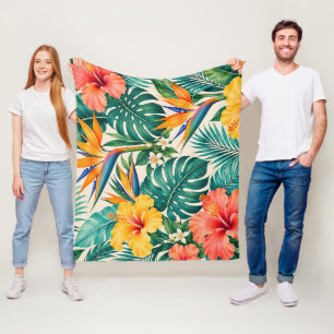 Tropisch Paradijs Botanisch Bloemmotief Fleece Deken
