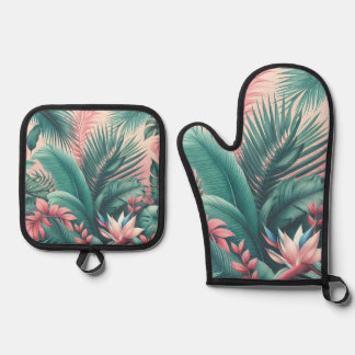 Tropisch Paradijs Botanisch Patroon Ovenwant & Pannenlap Set