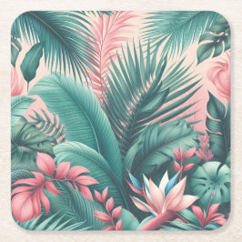 Tropisch Paradijs Botanisch Patroon Vierkante Kartonnen Onderzetter