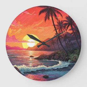 Tropisch paradijs-eiland met zonsondergang aan het grote klok