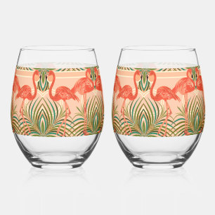 Tropisch paradijs Flamingo Art Deco Wijnglas Zonder Voet