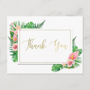 Tropisch Paradijs Flamingo Bladeren Goud Dank Je W Briefkaart
