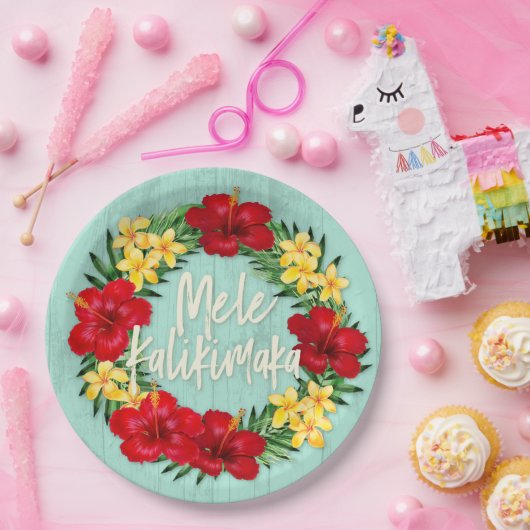 Tropisch paradijs Hawaiian Holiday Wreatood Papieren Bordje (Feest)