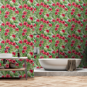 Tropisch paradijs hibiscus bloem kuststrand behang