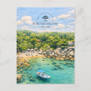 TROPISCH PARADIJS KOH TAO EILAND Aquarel Feestdagenkaart