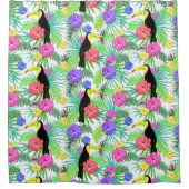 Tropisch paradijs met bloemen en papegaaien douchegordijn (Voorkant)