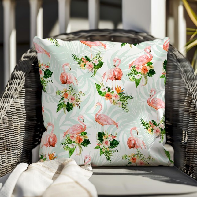 Tropisch Paradijs Roze Flamingo's Bloemen Buitenkussen (Creator heeft geüpload)