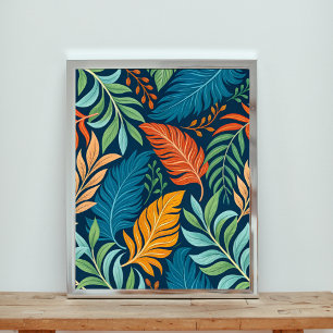Tropisch Paradijs Veren & Bladerpatroon Poster