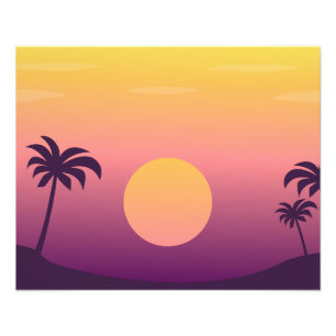 Tropisch paradijs: zonsondergang met palmbomen foto afdruk