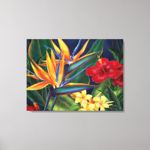 Tropisch, paradijselijk Hawaiian, 3-paneldoek Canvas Afdruk