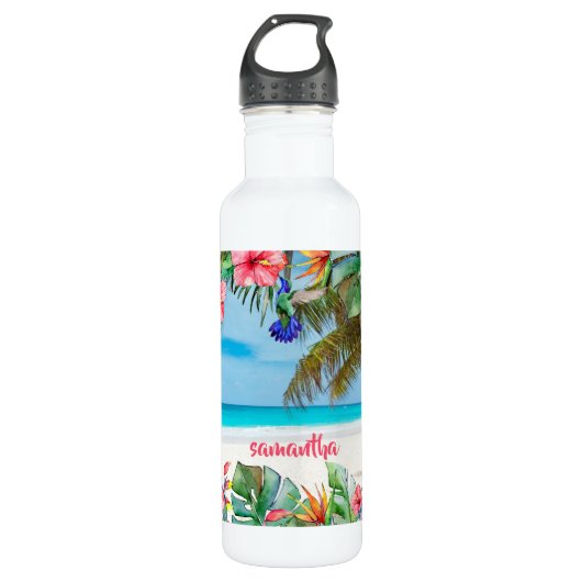 Tropisch Paradise Beach Floral Hawaiian Waterfles (Voorkant)