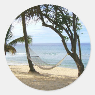 Tropisch Paradise Beach Water Sand Sun Sky Palm Ronde Sticker