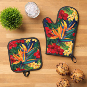 Tropisch Paradise Hawaiian Floral Ovenwant & Pannenlap Set