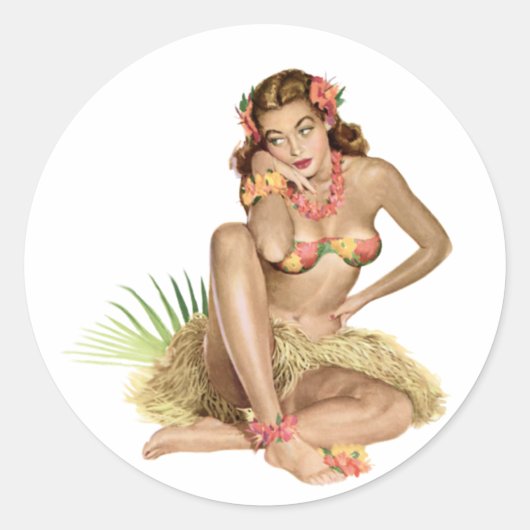 Tropisch Paradise Island Girl Ronde Sticker (Voorkant)