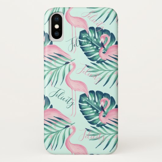Tropisch paradise Palm Leaf & Roze Flamingo Name Case-Mate iPhone Case (Achterkant)