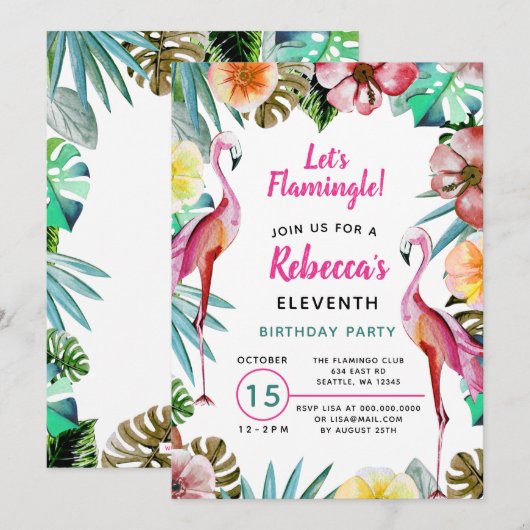 Tropisch paradise roze flamingo Birthday Kaart (Voorkant / Achterkant)
