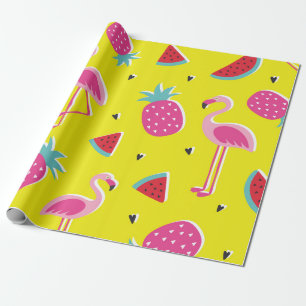 tropisch patronaat met roze ananas, flamingos, w cadeaupapier