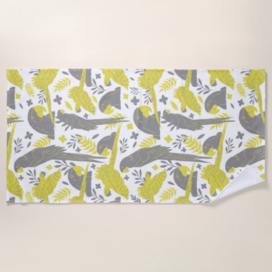 Tropisch patroon gele grijze ara-papegaai strandlaken (Voorkant)