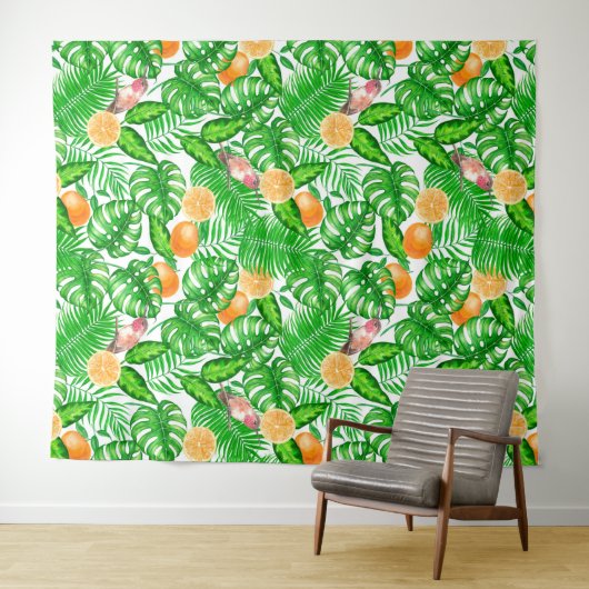 Tropisch patroon, kolibrie II Wandkleed (In Situ (horizontaal))