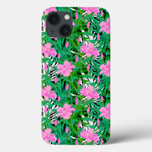 Tropisch patroon met Oerwouden bloemen iPhone 13 Hoesje