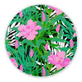 Tropisch patroon met Oerwouden bloemen Keramische Knop (Voorkant)