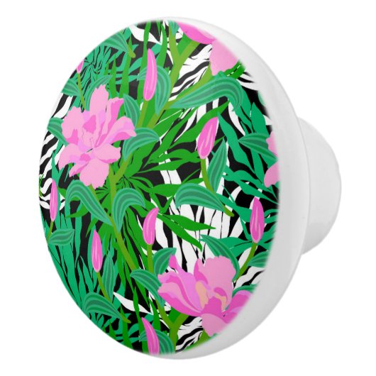 Tropisch patroon met Oerwouden bloemen Keramische Knop (Rechts)