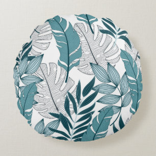 Tropisch patroon met trendy planten en bladeren op rond kussen